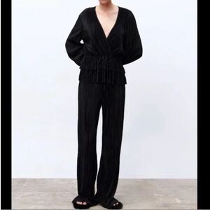 Women's Black Silky Ribbed Matching Set